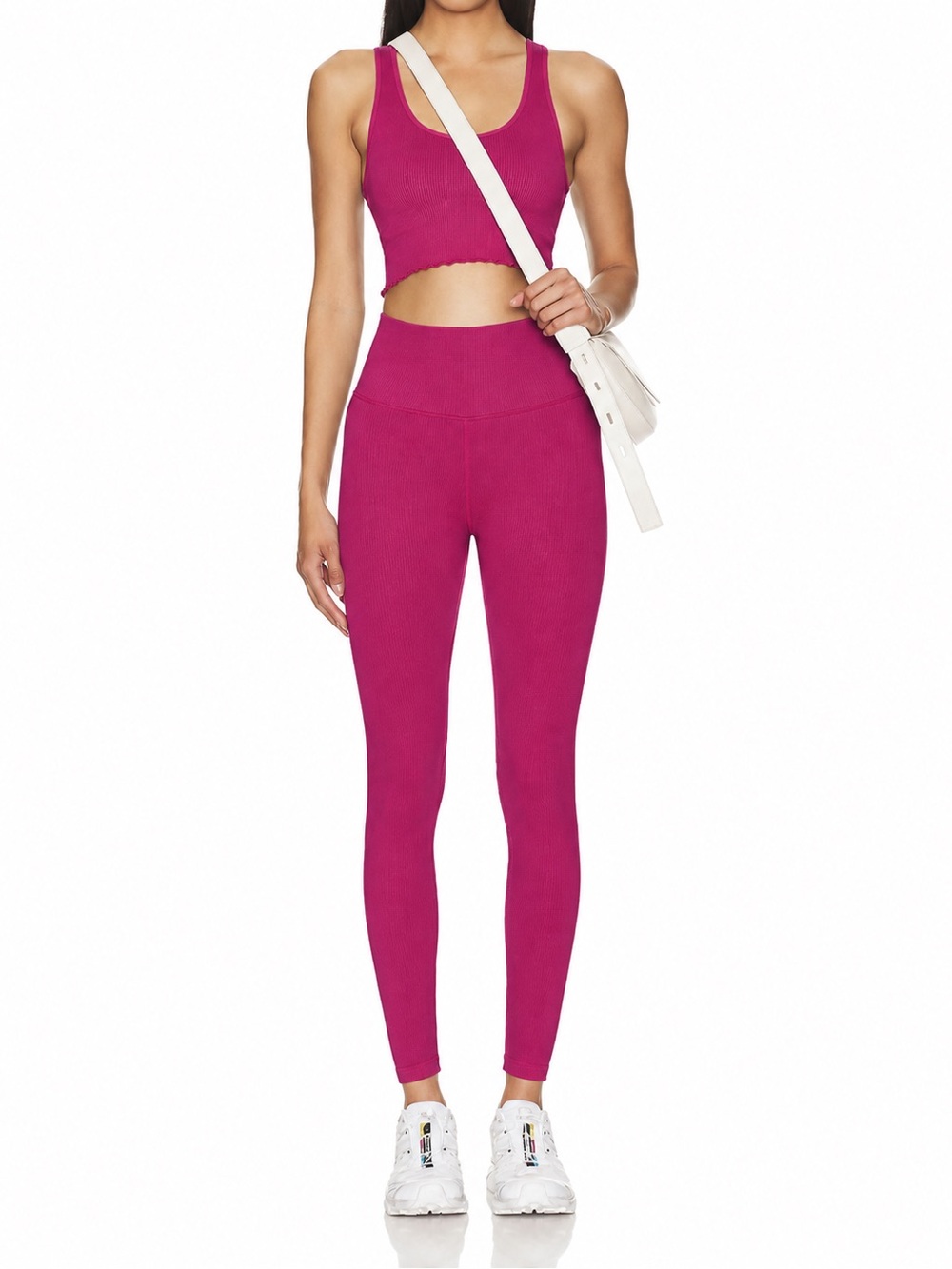 Spiritual Gangster High-Waist Ribbed Set in Fuchsia Pink